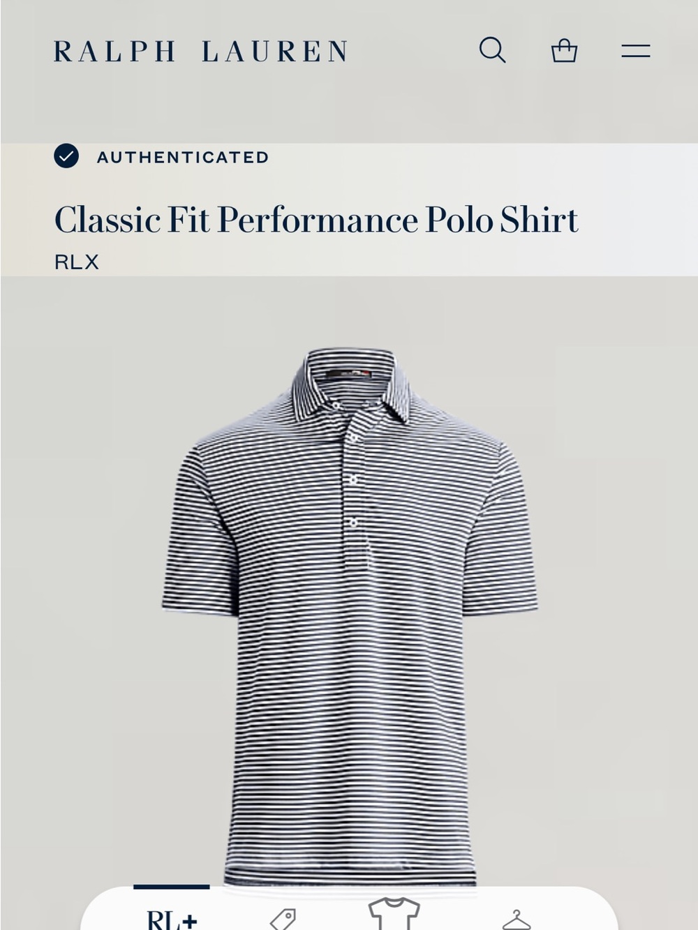 RLX Ralph Lauren Navy and White Striped Performance Polo